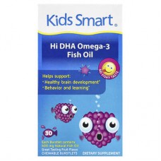 Kids Smart, Kids Smart®, Hi DHA-Omega 3 Fish Oil, риб’ячий жир із високим вмістом ДГК та омега-3, зі смаком фруктів, 30 жувальних таблеток